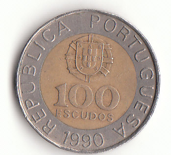  100 Escudos Portugal 1990 Rand mit 6 Sektoren (G288)   