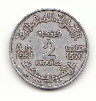  2 Francs Marokko 1370 (1951) (G368)   