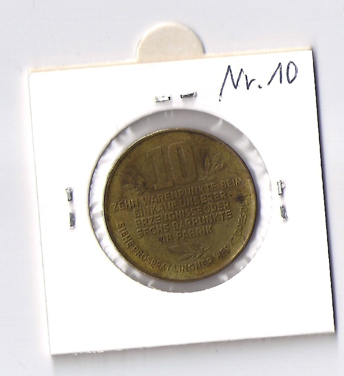  Lingner-Werke, Dresden: 10 Warenpunkte, Wertmarke, Menzel 5669, Messing, ca. 27 mm   