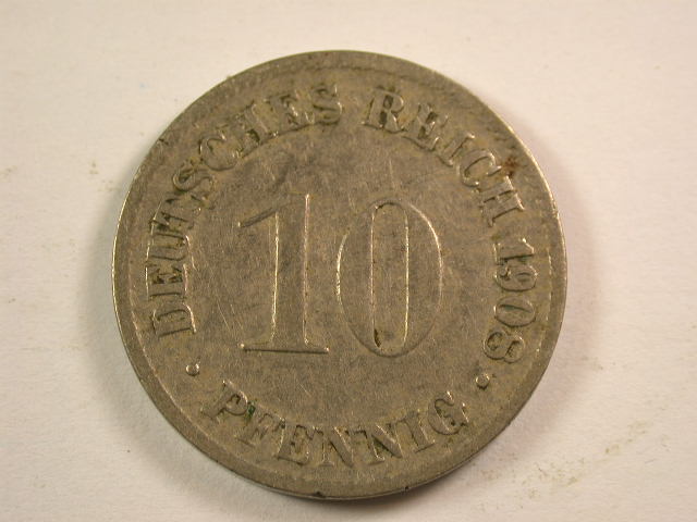 13005 KR 10 Pfennig 1908 D in sehr schön Orginalbilder