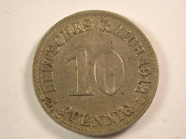 13005 KR 10 Pfennig 1912 A in sehr schön-vorzügl. Orginalbilder