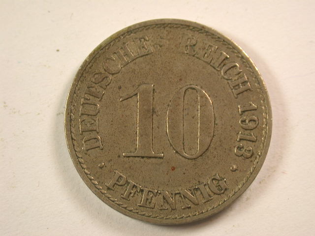 13005 KR 10 Pfennig 1913 A in sehr schön-vorzügl. Orginalbilder