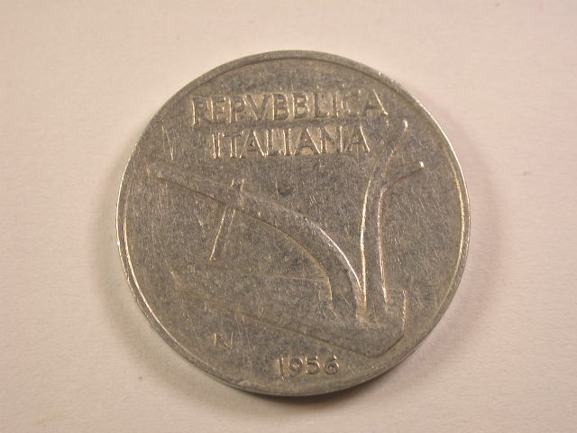 13006 Italien 10 Lire 1956 in sehr schön+ RRR