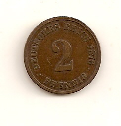  Kaiserreich, J 2, 2 Pfennig 1876 B, sehr schön   