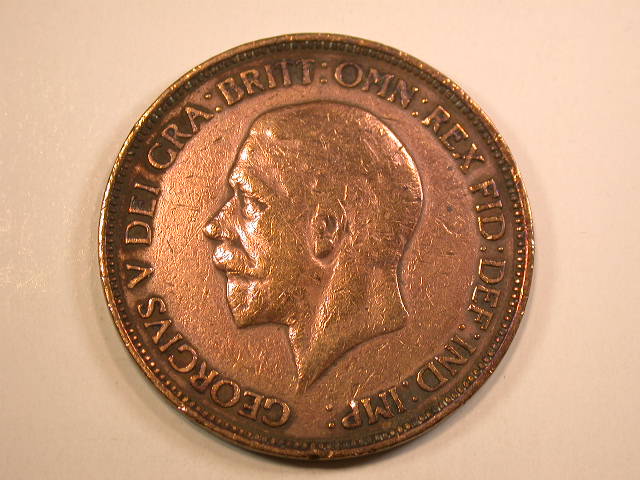  13008 England Grossbritanien  1 Penny große Kupfermünze von 1935  Georg   