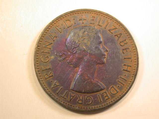  13008 England Grossbritanien  1 Penny große Kupfermünze von 1964 Elisabeth   