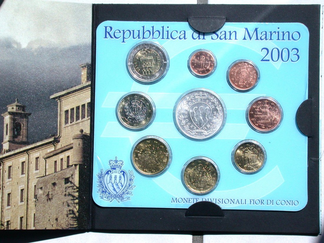 KMS SAN MARINO 2003 mit 5 Euro Silbermünze, im offz. Folder