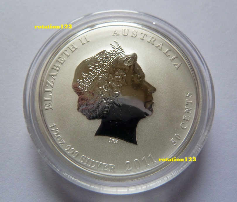  AUSTRALIEN 50 Cents 2011 Lunar II Hase 1/2 Oz .999 Silber BU - Color - Farbe - coloriert   