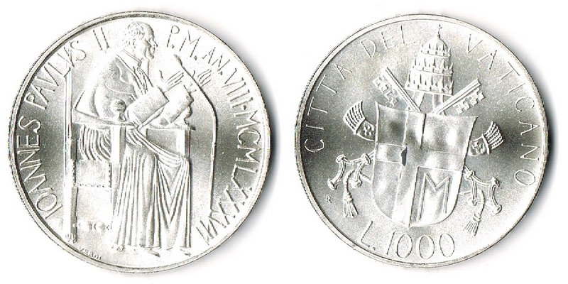  Vatikan  1000 Lire  1986   FM-Frankfurt  Feingewicht: 12,19g  Silber  vorzüglich   