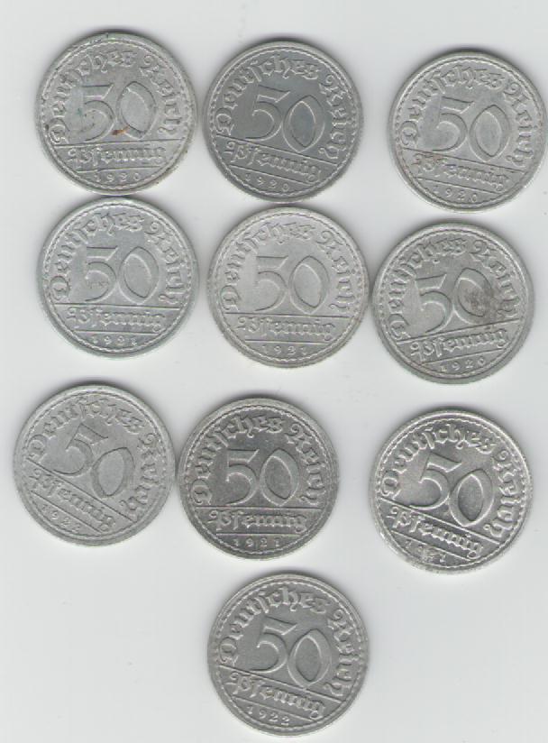 Lot von 50 Pfennig Deutsches Reich (J 301)(k177)