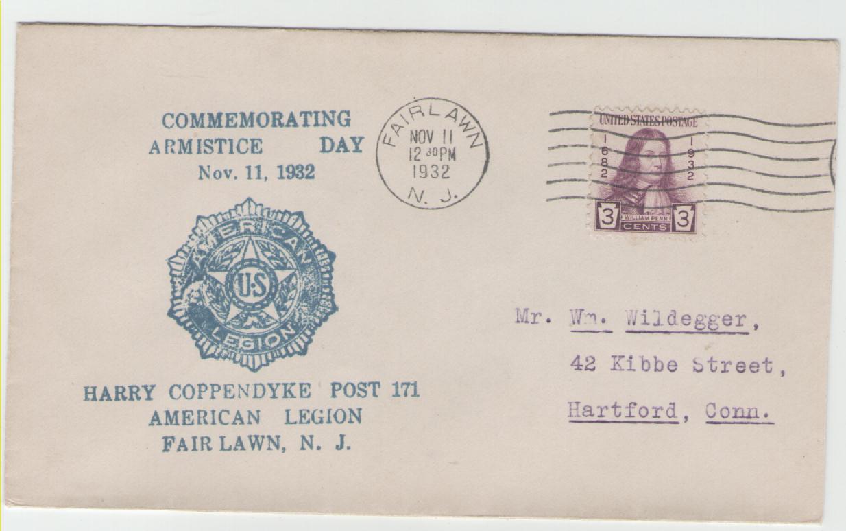  USA Brief aus dem Jahr 1932 mit MiNr.351 mit Cachetstempel American Legion Fair Lawn N.J.   