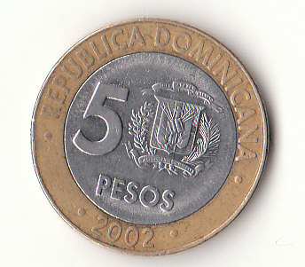  5 Pesos Dominikanische Republik 2002  (F182)   