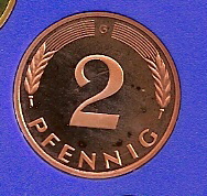  2 Pfennig Kursmünze 1995 A oder G, Polierte Platte   