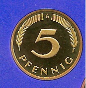  5 Pfennig Kursmünze 1995 A oder G, Polierte Platte   