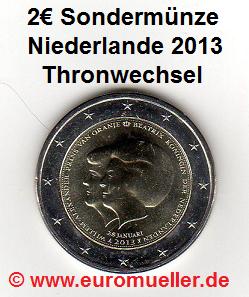 Niederlande 2 Euro Gedenkmünze 2013...Doppelporträt Beatrix u. Willem   