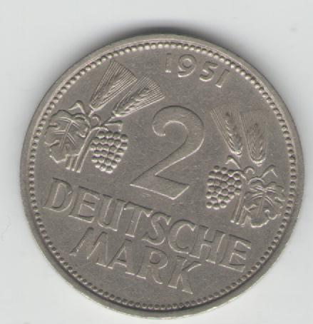  2 D-Mark Bundesrepublik 1951 F( J 386)(k195)   