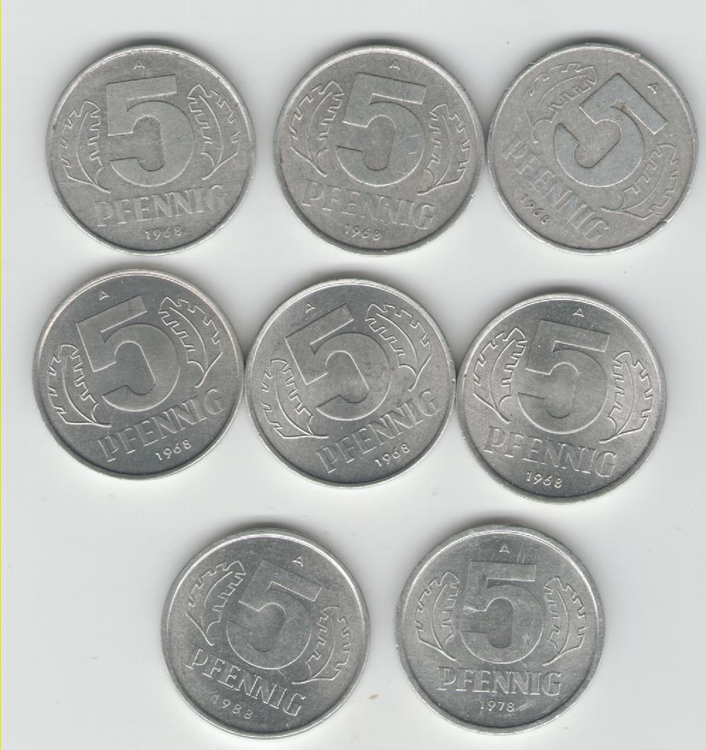 Lot von 5 Pfennig Münzen DDR (J 1509)(k202)