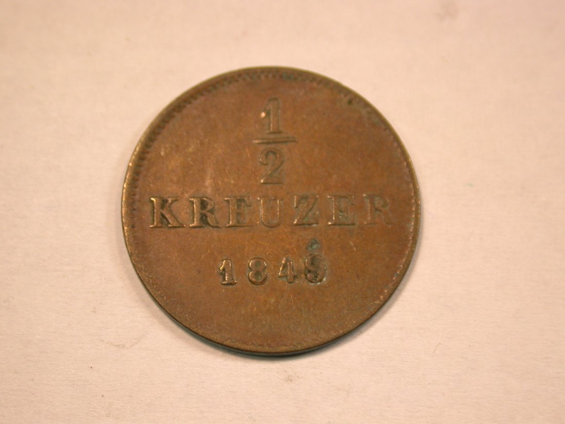 13203 Württemberg 1/2 Kreuzer 1849 in ss-vz
