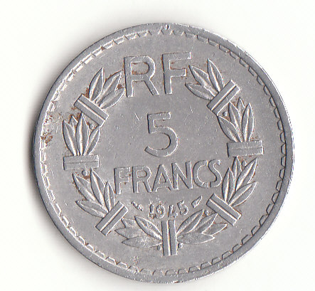  5 Francs Frankreich 1945 / Paris / (G539)   