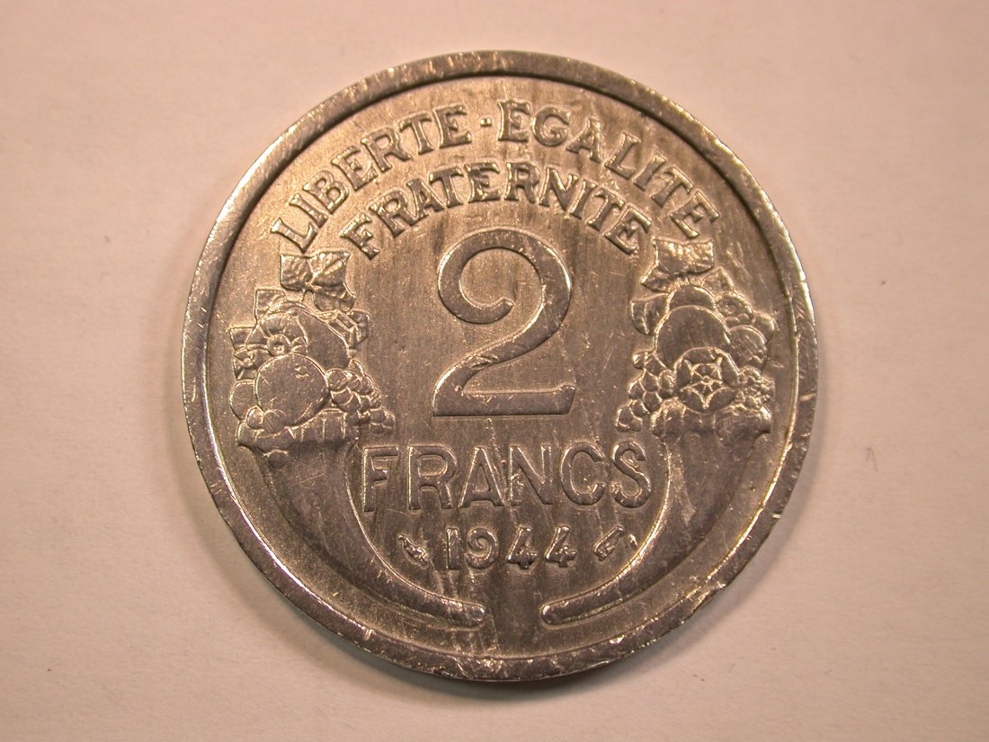 13205 Frankreich 2 Franc Morlon 1944 in ss, geputzt