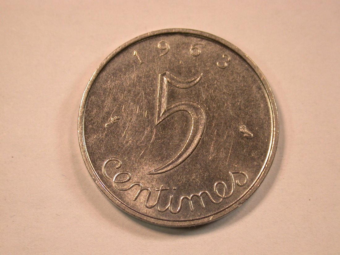  13205 Frankreich  5 Cenimes von 1963 in vz-st   