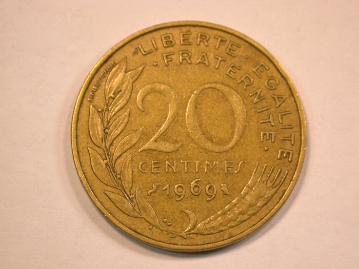13205 Frankreich 20 Centimes von 1969 in sehr schön