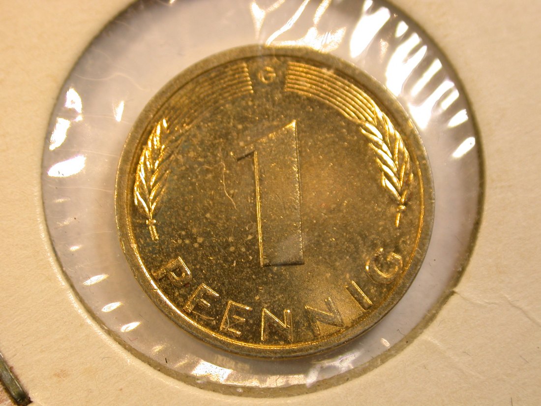  13010  1 Pfennig 1990 G in vz, vergoldet !!  Orginalbilder   