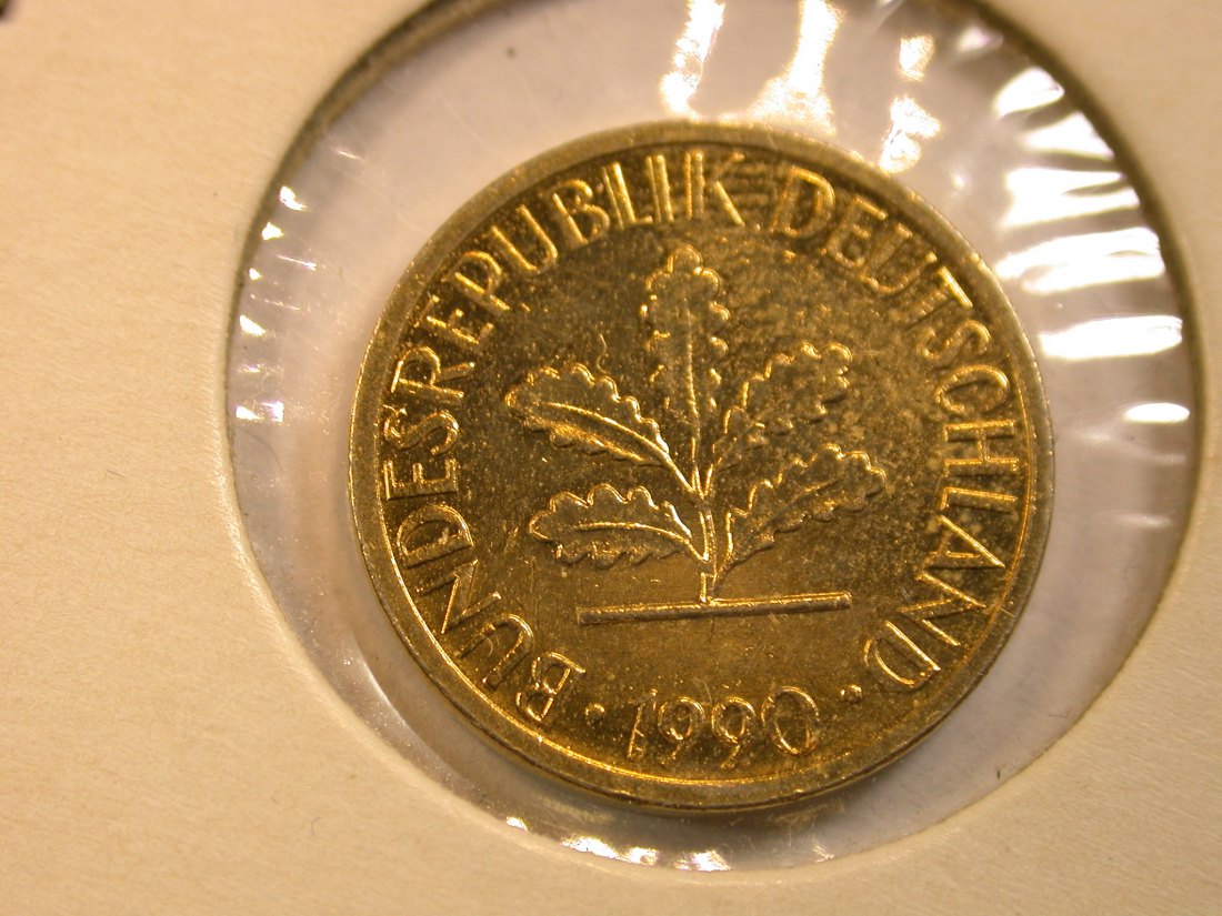  13010  1 Pfennig 1990 G in vz, vergoldet !!  Orginalbilder   