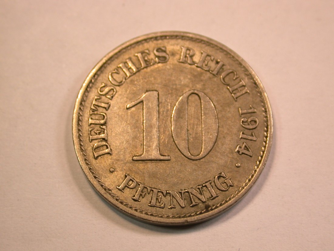 13401 Kaiserreich 10 Pfennig 1914 E in vz Orginalbilder