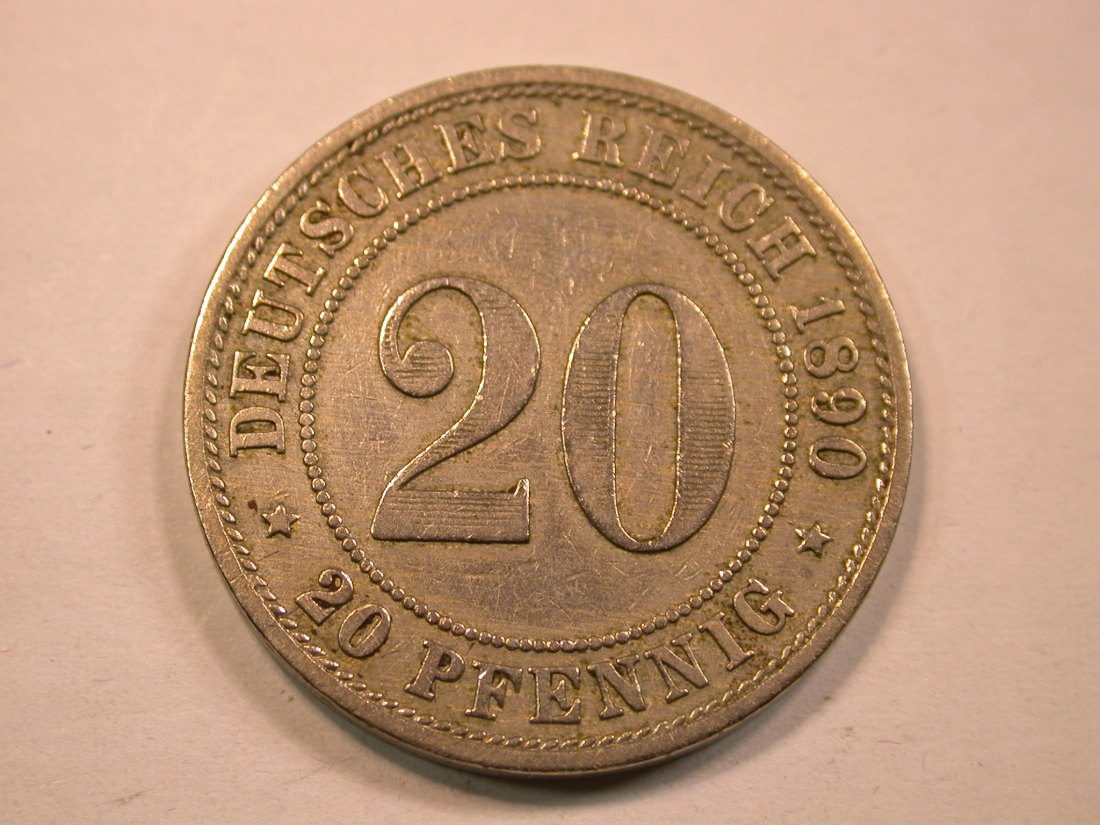  13403  Kaiserreich  20 Pfennig 1890 A in sehr schön   Orginalbilder   