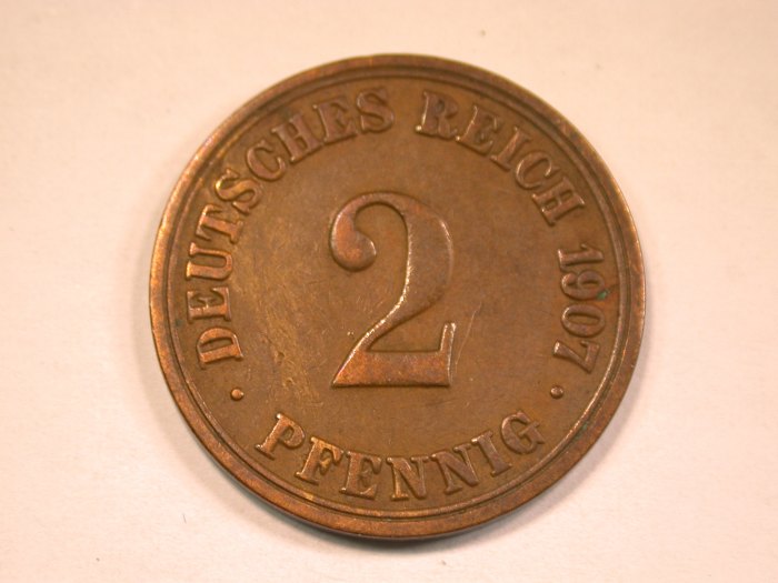  13404  Kaiserreich  2 Pfennig  1907 A in ss/ss+  Orginalbilder   