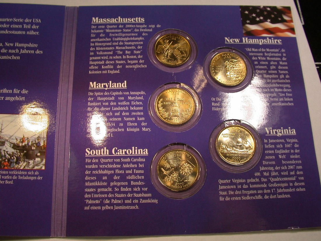  13301 USA  5 x 25 Cent (Quarter) über 5 Bundesstaaten 2000, sehr dekorativ   