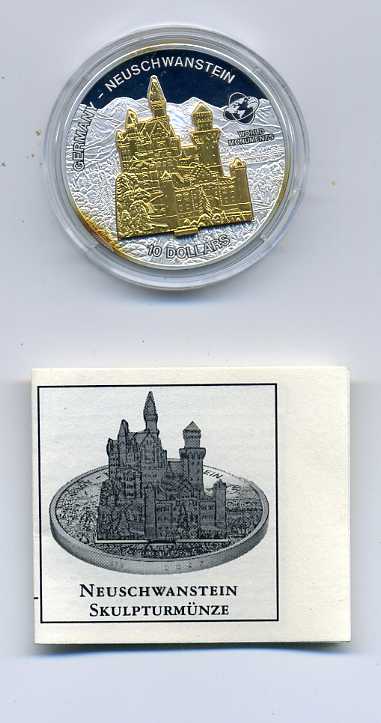  Cook Island Skulpturmünze 10 Dollar 2006 Schloss Neuschwanstein Originalkapsel mit Zertifikat RAR   