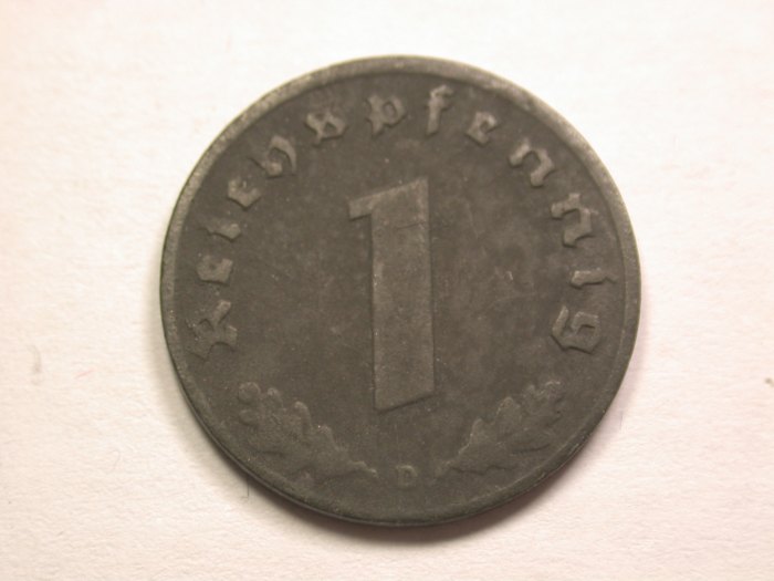 13408 3.Reich 1 Pfennig 1943 D in ss Orginalbilder