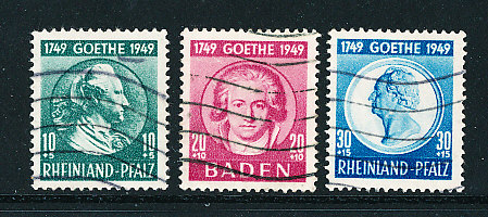 Fr.Zone. Baden Mi.47 Typ II + 48 + 49 Goethe kompletter Satz (Michel Euro 125,00) gestempelt