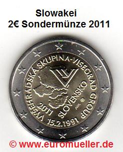 Slowakei 2 Euro Sondermünze 2011...Visegrad-Abkommen   