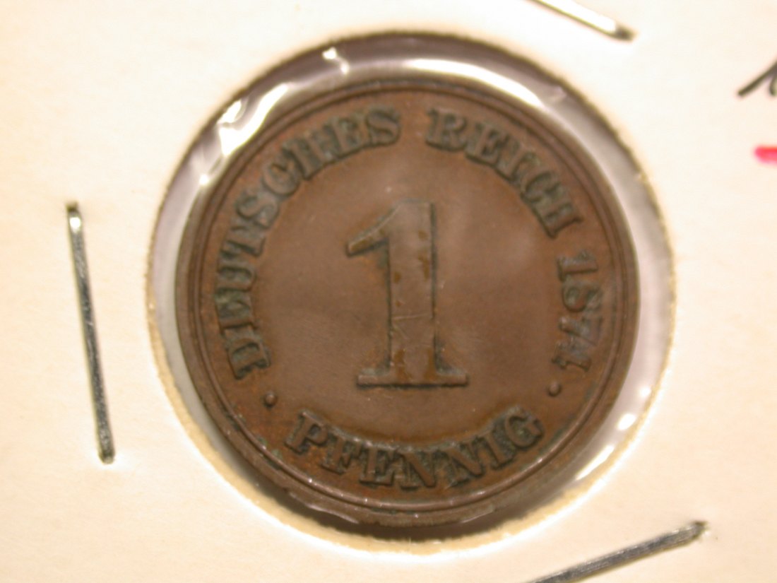 13206 KR 1 Pfennig von 1874 A in vz/vz+ Orginalbilder