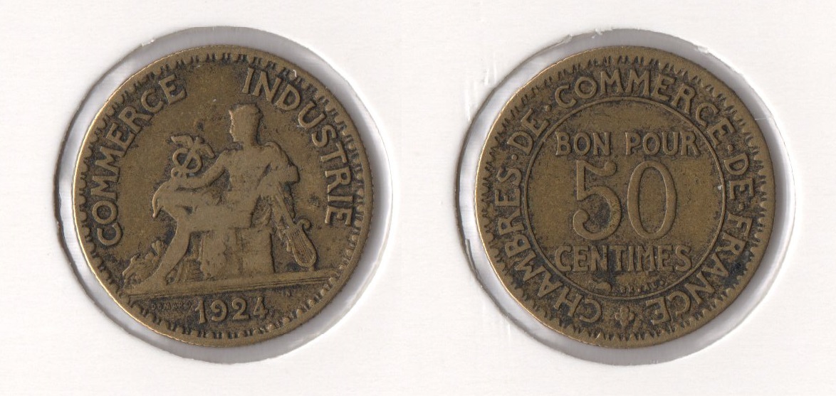  Frankreich 50 Centimes 1924 (Merkur) ss   