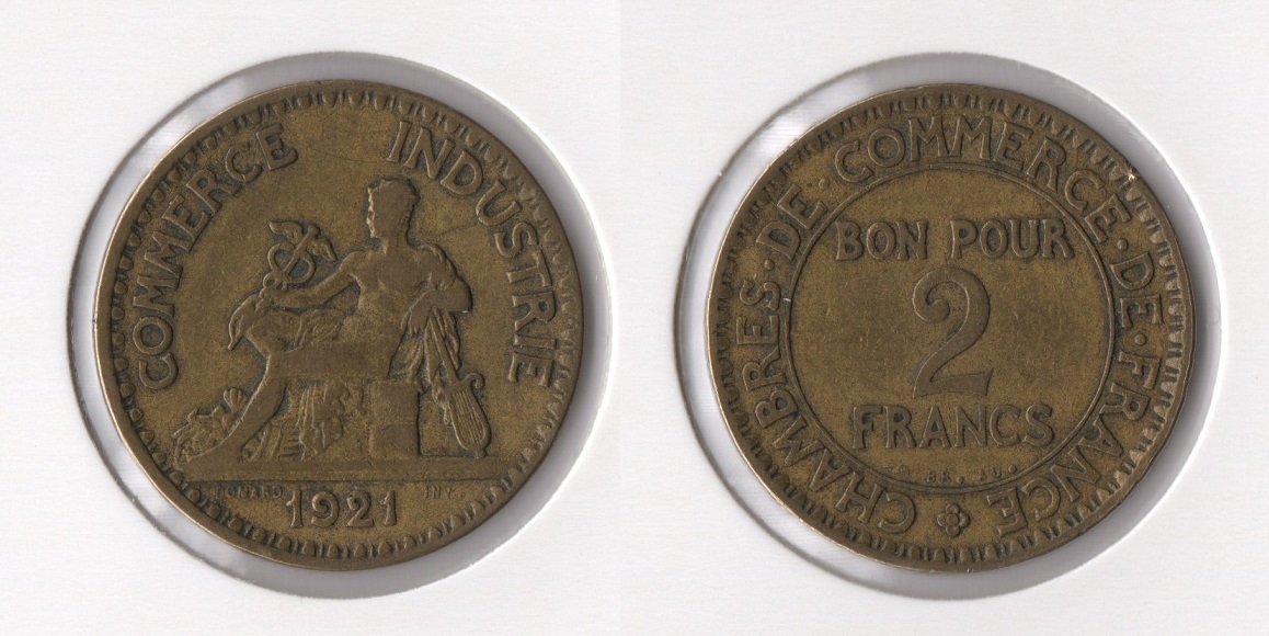  Frankreich 2 Francs 1921 (Merkur) ss-vz   