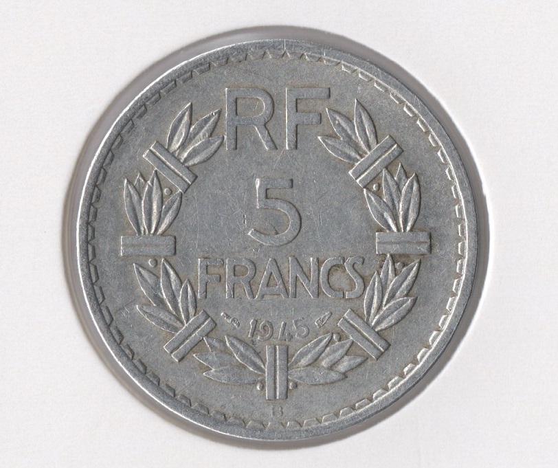  Frankreich 5 Francs 1945 -B- Beaumont / Alu (Marianne) ss/ss+ **selten**   