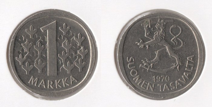  Finnland 1 Markka 1970 (K-N) ss   