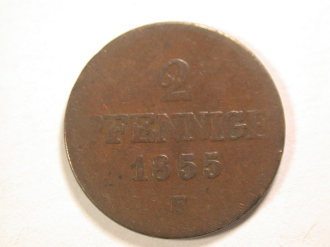  13410 Sachsen 2 Pfennig 1855 F in f.ss  Orginalbilder   