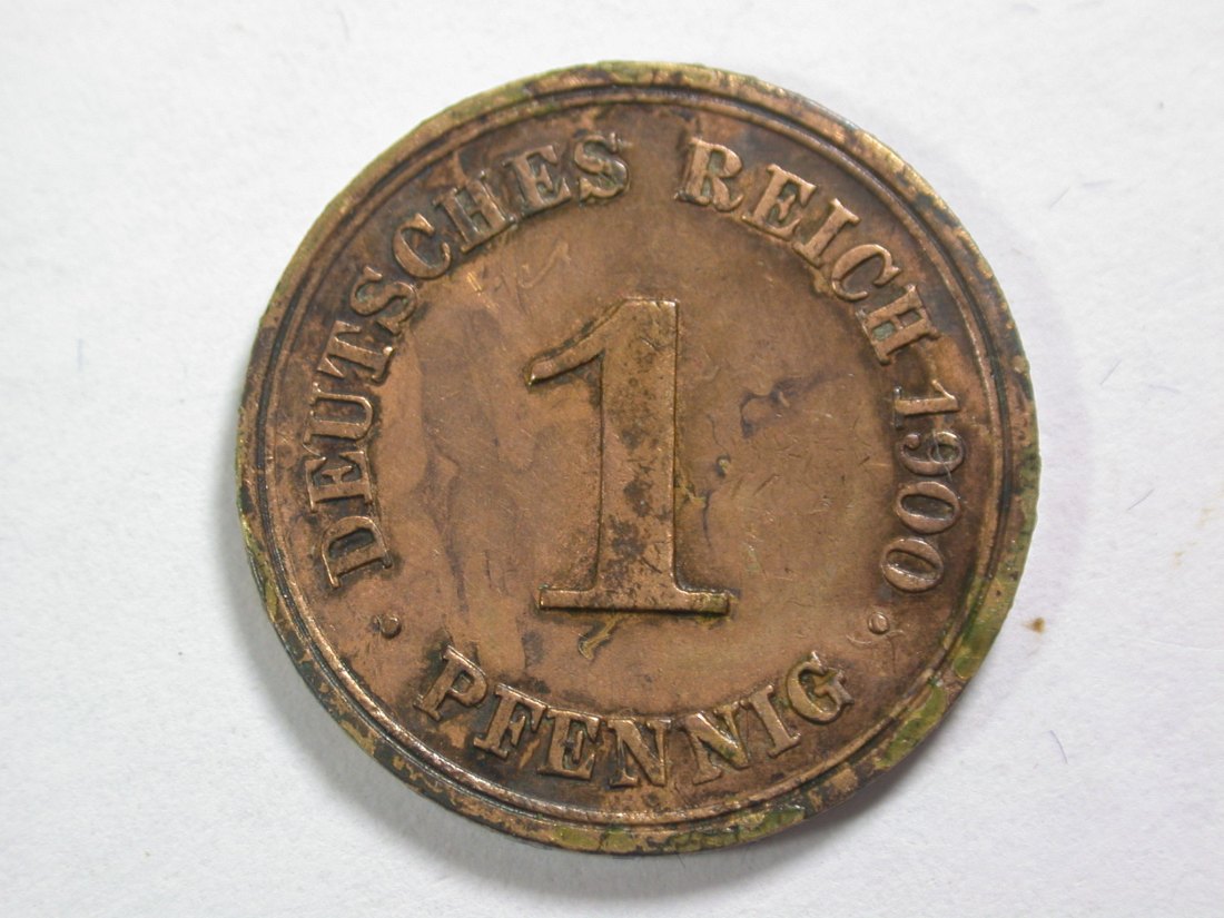 13410 KR 1 Pfennig 1900 F in vz, zaponiert Orginalbilder