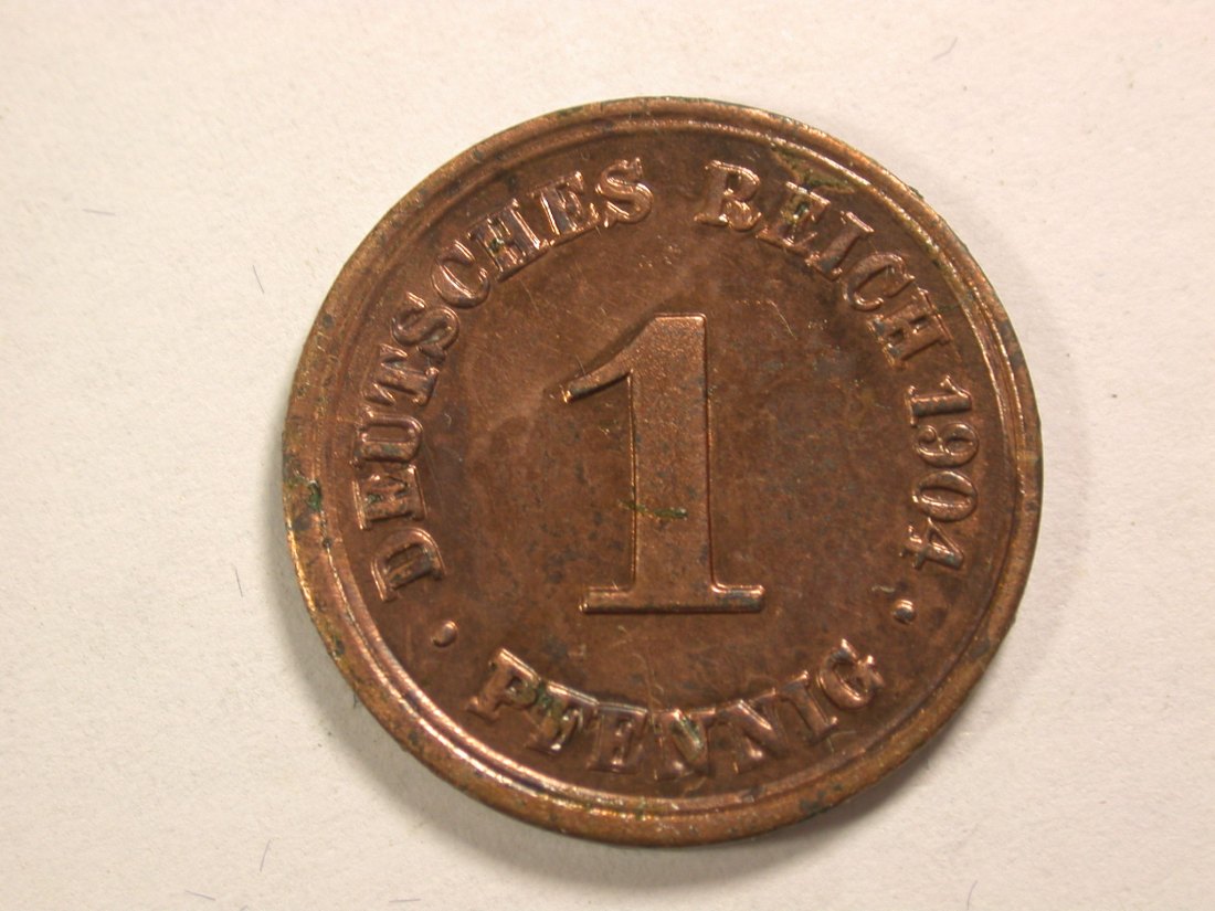 13410 KR 1 Pfennig 1904 F in vz-st, zaponiert Orginalbilder
