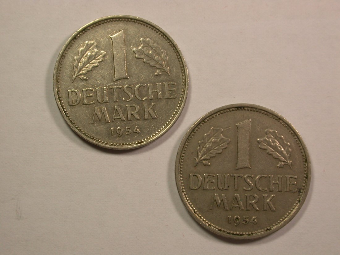  13302  BRD  1 Mark  1954 F und J 2 Stück sehr schön Orginalbilder   