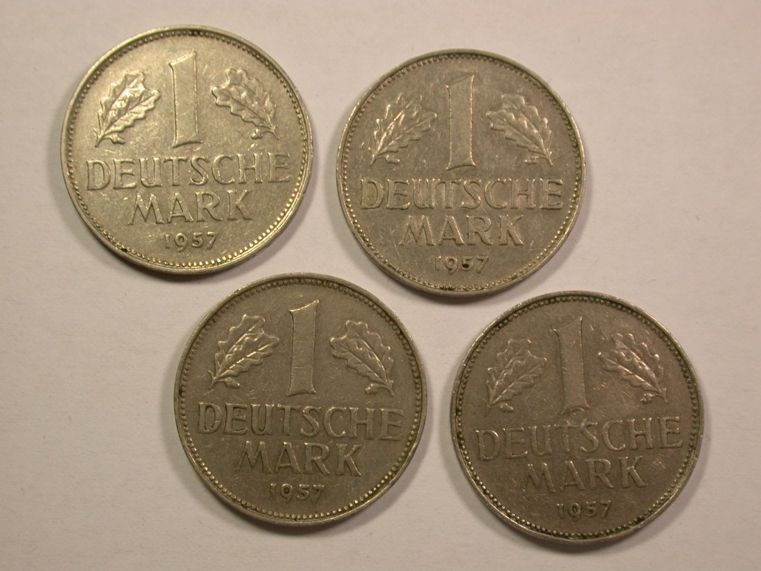 13302 BRD 1 Mark 1957 D - J 4 Stück sehr schön Orginalbilder