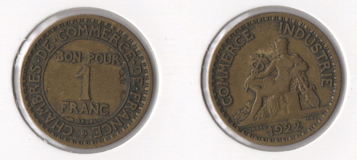  Frankreich 1 Franc 1922 (Merkur) ss-ss+ (2)   