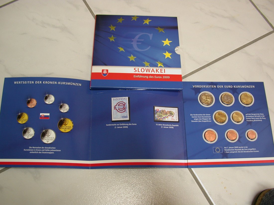 14201 Slowakei Numisbrief mit Kursmünzensatz 2009 zur Euroeinführung im Folder Orginalbilder
