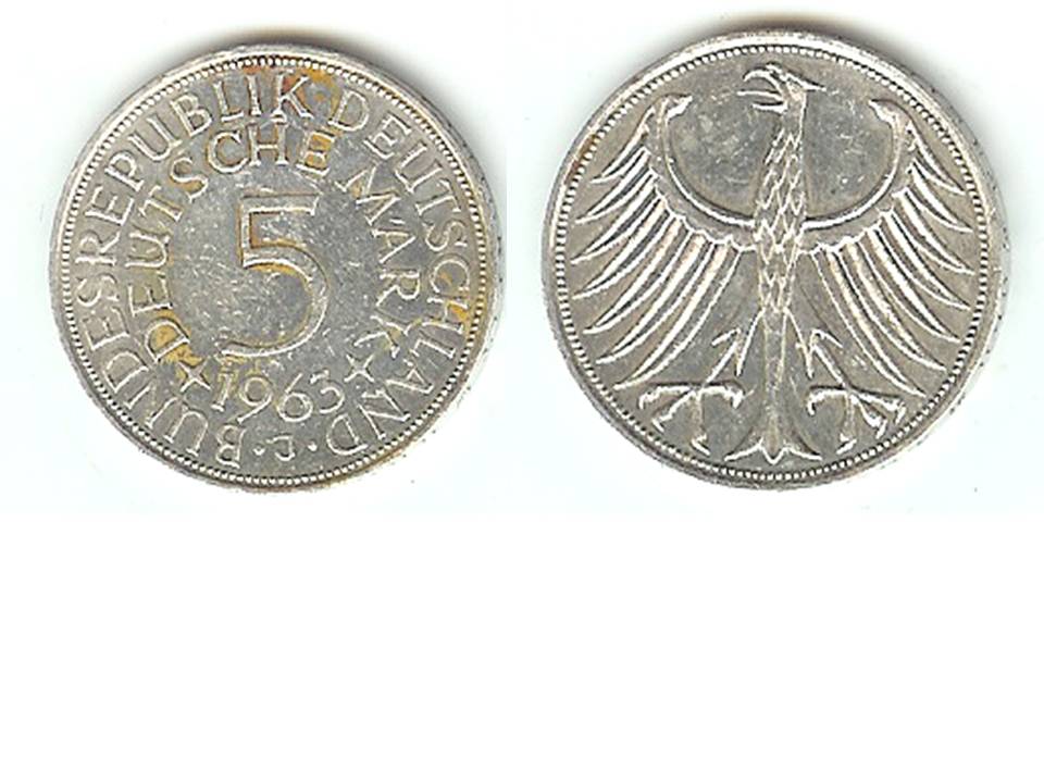  5 Mark Silberadler 1963 J Jaeger 387 XL Bild (Silber 7 gramm fein)   