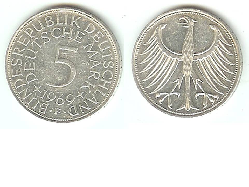  5 Mark Silberadler 1969 F Jaeger 387 XL Bild (Silber 7 gramm fein)   